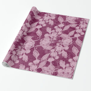 Berries and Blossoms Purple Floral Pattern Wrapping Paper