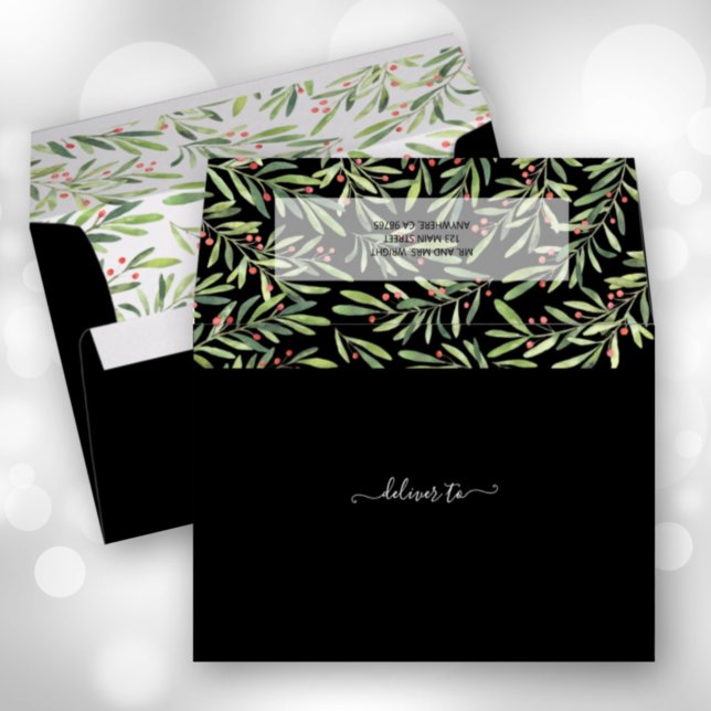 Berries and Branch Christmas Holiday 5x7 Black Envelope (Creator Uploaded)
