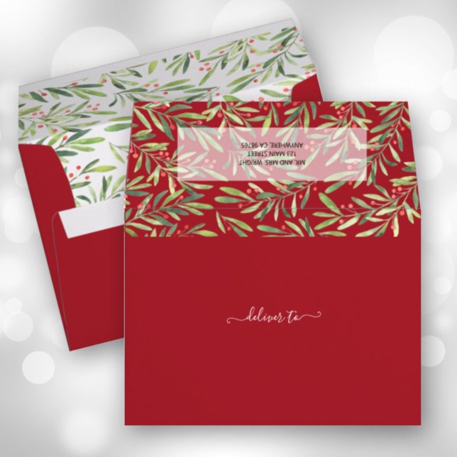 Berries and Branch Christmas Holiday 5x7 Red Envelope (Creator Uploaded)