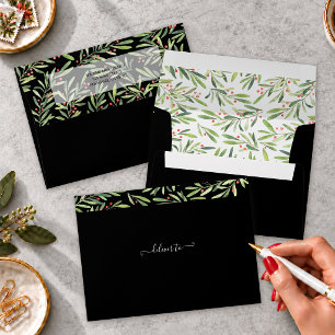 Berries and Branch Christmas Holiday Black Envelope