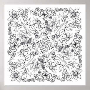 Berries and Flowers Beautiful Colour Me Poster