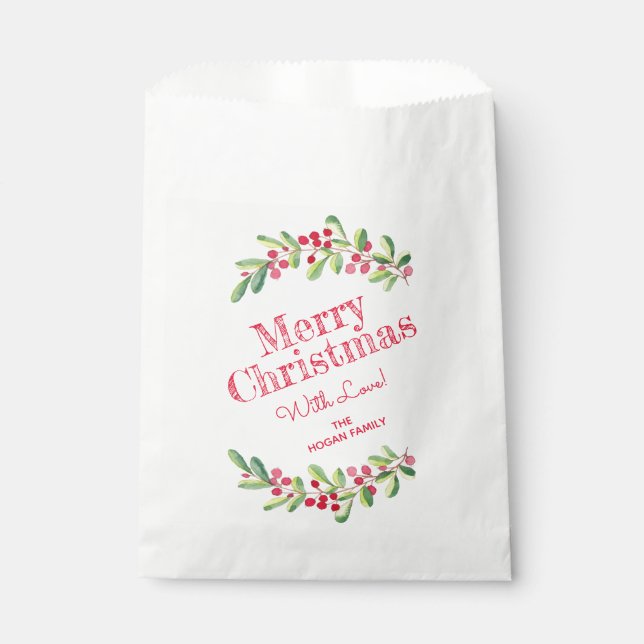Berries and Greenery Christmas Holiday Favour Bags (Front)