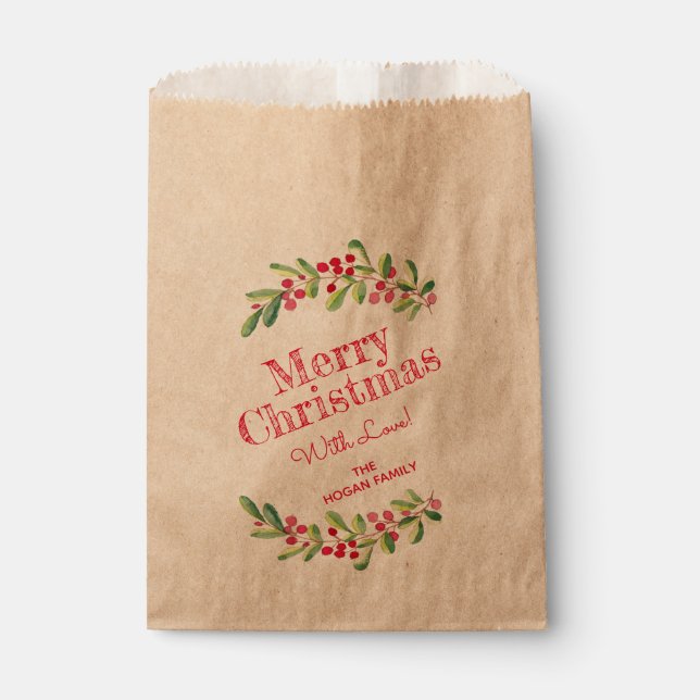 Berries and Greenery Christmas Holiday Favour Bags (Front)
