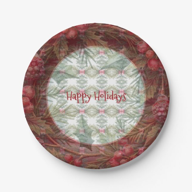 Berries And Greenery Holiday Paper Plate (Front)