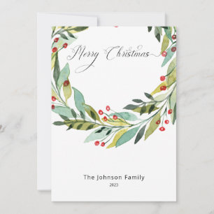 Berries and Greenery Wreath Christmas Holiday Card