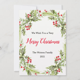 Berries and Greenery Wreath Merry Christmas  Holid Holiday Card
