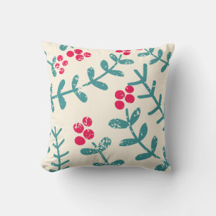 berries and leaves patterned cushion