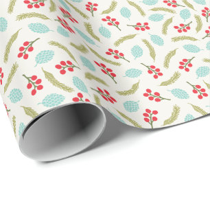 Berries and Pine Gift Wrap Ivory