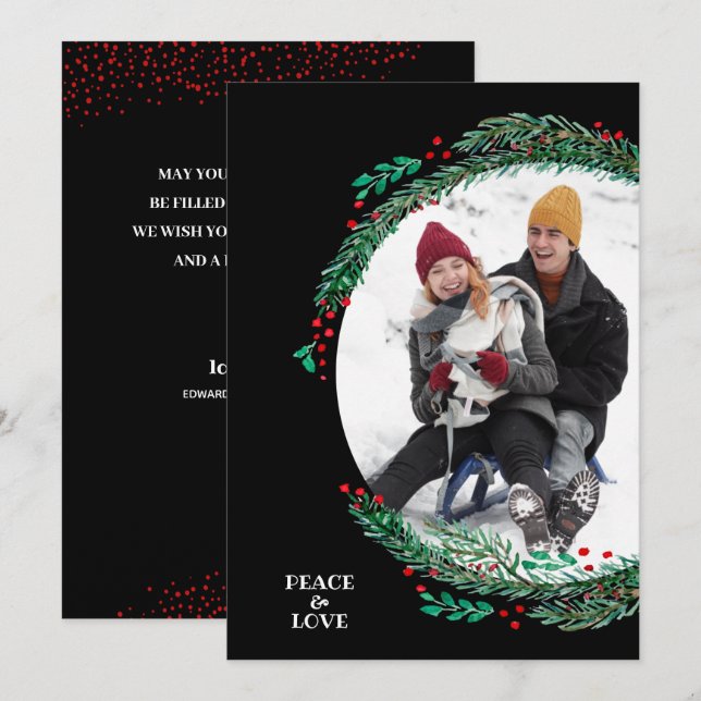 Berries and Pine Wreath Christmas Photo Holiday Card (Front/Back)