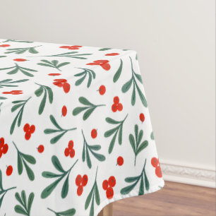 Berries And Winter Plant Leaves Seamless Pattern Tablecloth