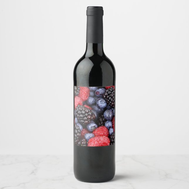Berries blueberry blackberry raspberry bottle wine label (Front)