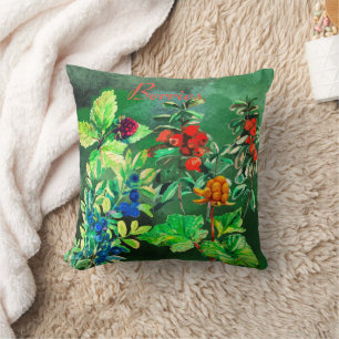 Berries, blueberry, cloudberry, lingonberry throw cushion