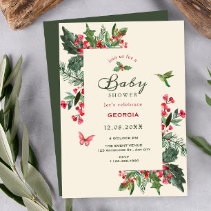 Berries branch floral baby shower invitation