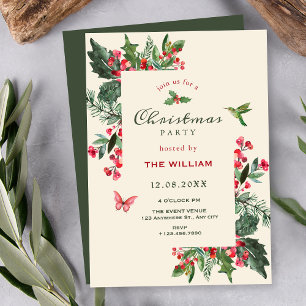 Berries branch floral christmas invitation