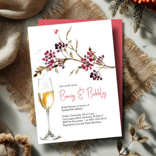 Berries & Bubbles Bridal Shower Christmas Party Invitation