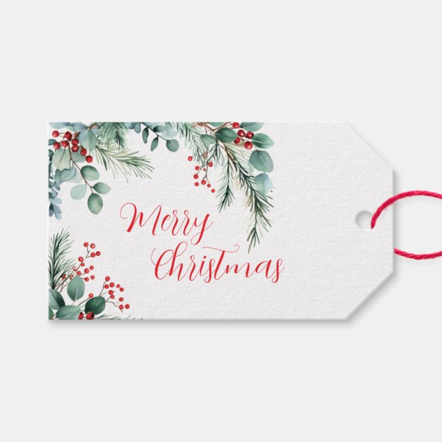 Berries & Eucalyptus Christmas Gift Tags (Front (Horizontal))