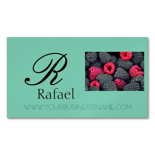 Berries Fruit Elegant Name Monogram Business Magnetic Business Card (Front)