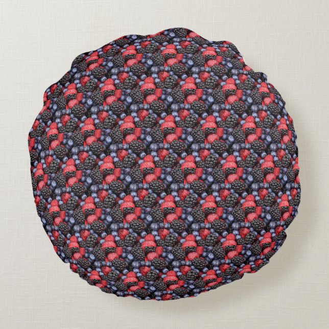 Berries Fun 'Red Blue Black' Round Cushion (Back)