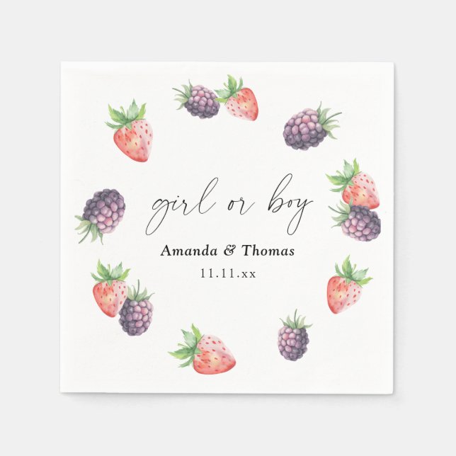 Berries Gender Reveal. Girl or Boy Napkin (Front)