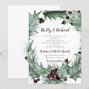 Berries, Holly, and Ferns Winter Wedding Invitation