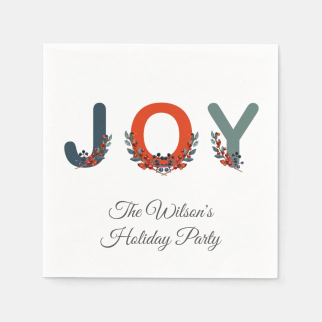 Berries Joy Christmas Berries Holiday Party Napkin (Front)