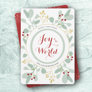 Berries Leaves Joy to the World Non-Photo Holiday Card