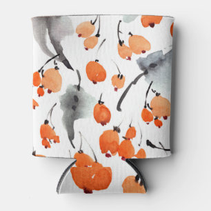 Berries, leaves watercolor, ink illustration, seam can cooler