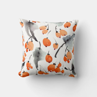 Berries, leaves watercolor, ink illustration, seam cushion