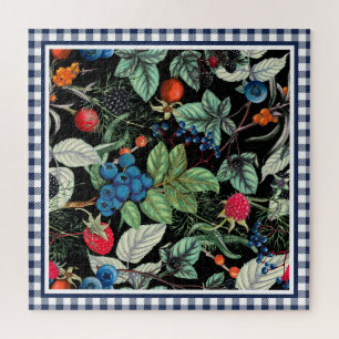 Berries Medley on Country Gingham  Jigsaw Puzzle
