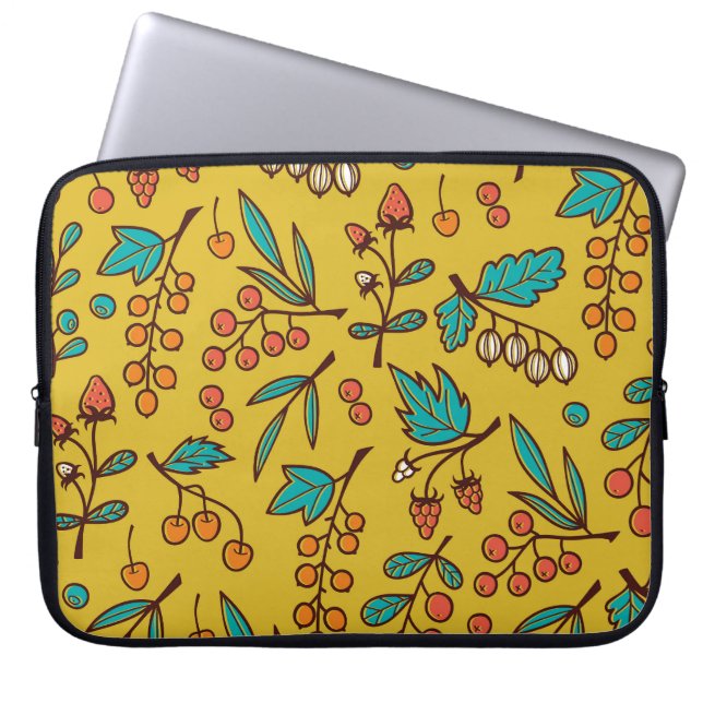 Berries on branches, seamless nature pattern. laptop sleeve (Front)