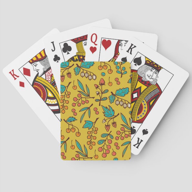 Berries on branches, seamless nature pattern. playing cards (Back)