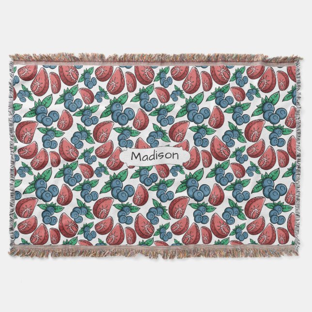 Berries Pattern custom name throw blanket (Front)