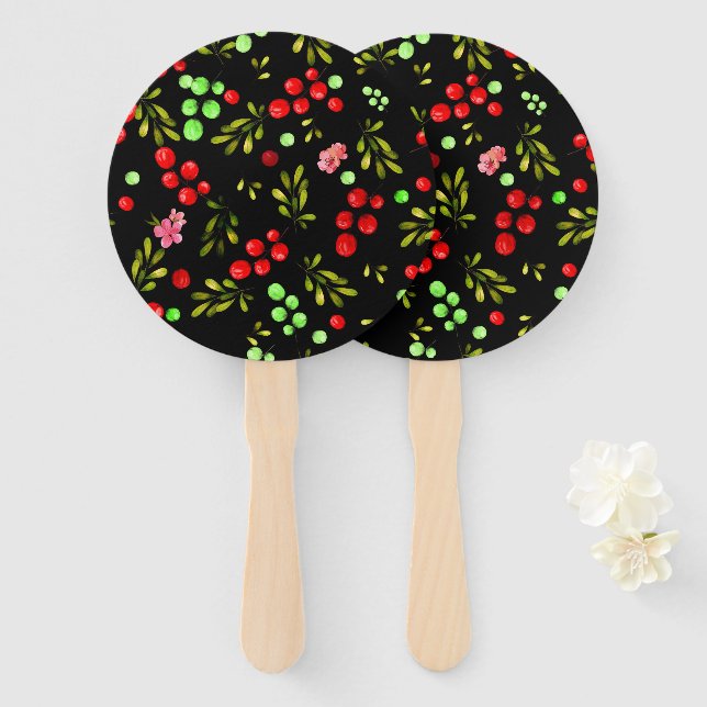 Berries Pattern Hand Fan (Front and Back)