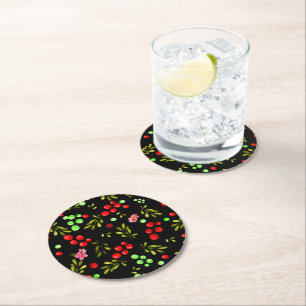 Berries Pattern Round Paper Coaster