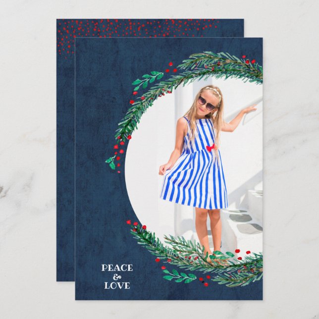 Berries Pine Wreath Christmas Photo Holiday Card (Front/Back)