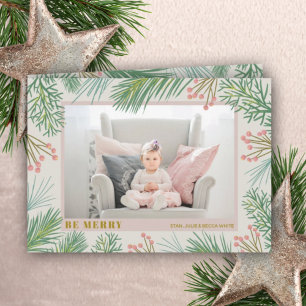 Berries Pines Christmas Photo Holiday Card