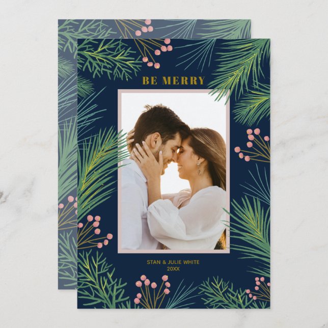 Berries Pines Photo Christmas Holiday Card (Front/Back)