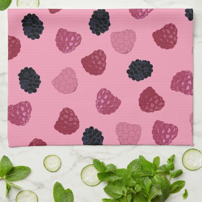 Berries Pink Pop Art Kitchen Towels (Folded)