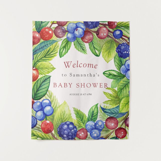 Berries Strawberry Berry Sweet Baby Shower Tapestry (Front)