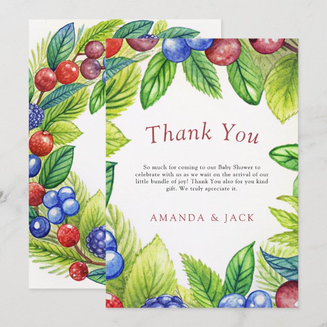 Berries Strawberry Berry Sweet Baby Shower Thank You Card (Front/Back)