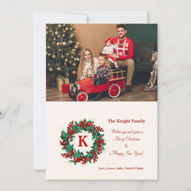 Berries Wreath Photo Holiday Card (Front)