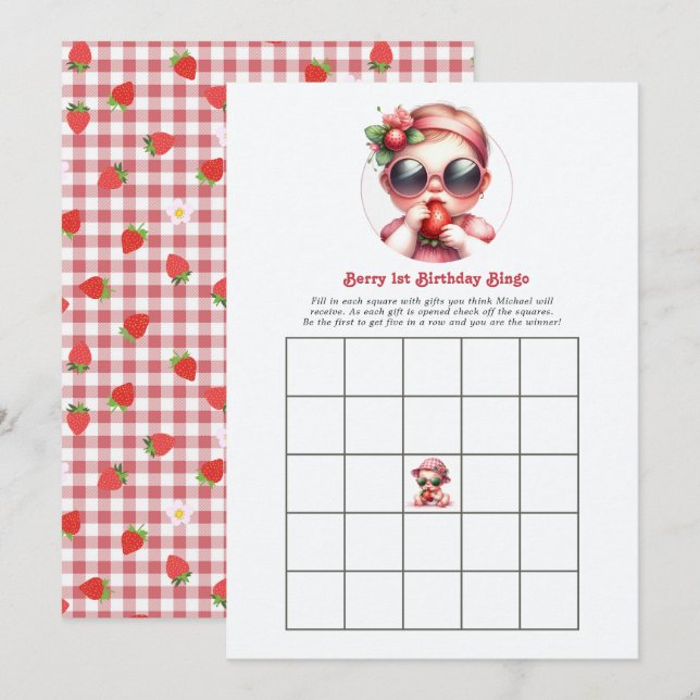 Berry 1st Birthday Bingo Game Invitation (Front/Back)