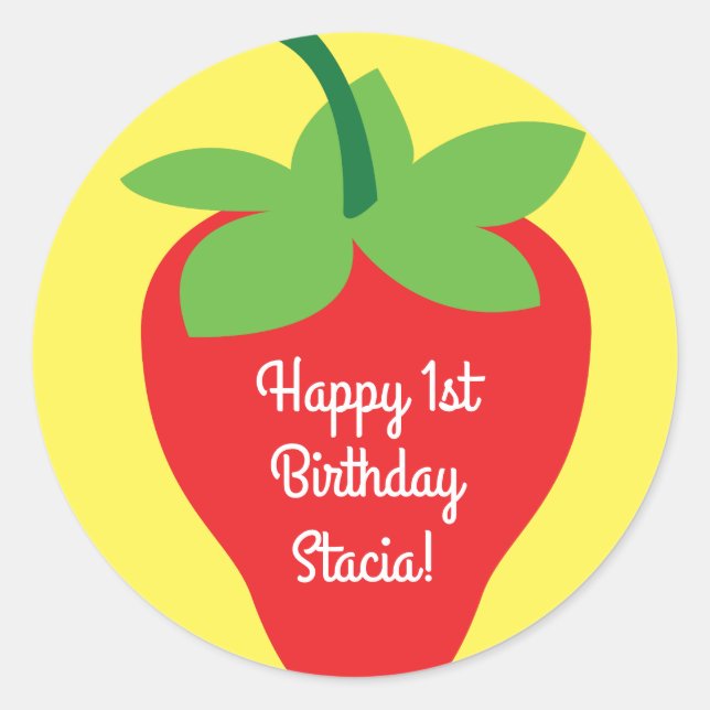 Berry 1st Birthday Cute Strawberry Colourful Mod Classic Round Sticker (Front)