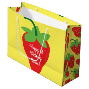 Berry 1st Birthday Cute Strawberry Colourful Mod Large Gift Bag