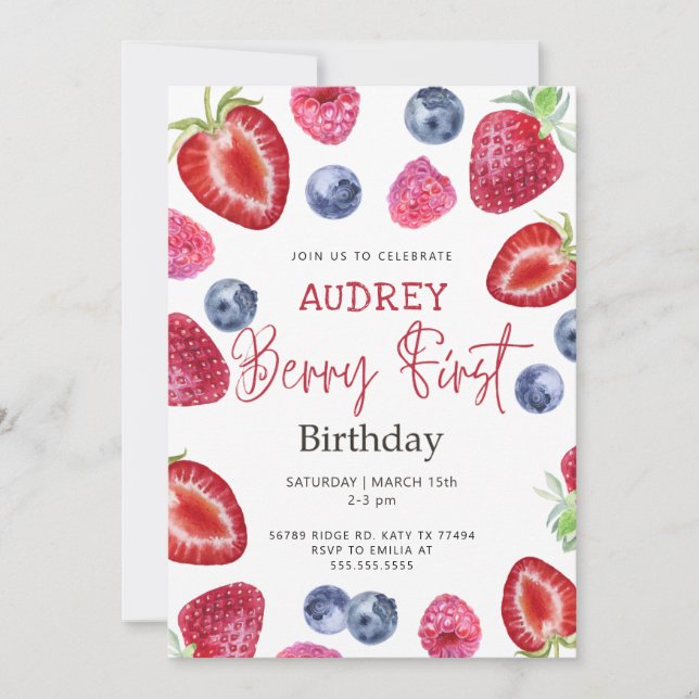 Berry 1st Birthday Invitation Berry First Ver 2 (Front)