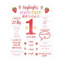 Berry 1st Birthday Milestone Poster Red Gold