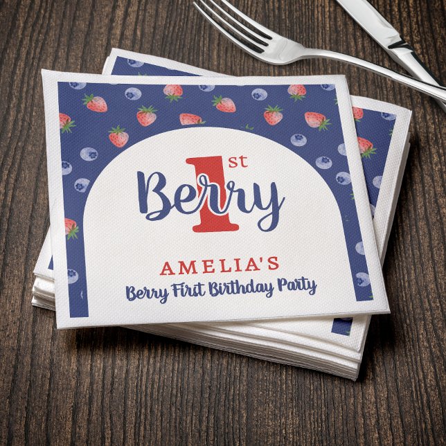 Berry 1st Birthday Party Strawberry Blueberry Blue Napkin (Berry 1st Birthday Party Strawberry Blueberry Blue Napkins
)