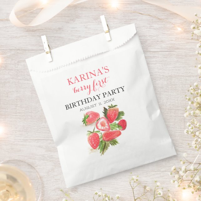 Berry 1st Birthday Party Strawberry fruit Summer Favour Bags (Clipped)
