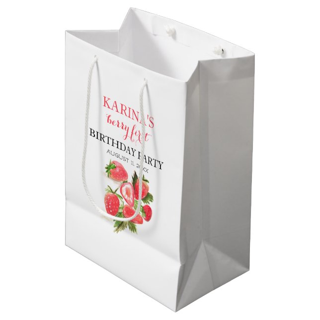 Berry 1st Birthday Party Strawberry fruit Summer Medium Gift Bag (Front Angled)