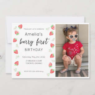Berry 1st Birthday Photo Invitation